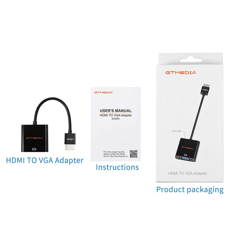 GTMEDIA HDMI to VGA Adapter Converter with Audio Jack , Supports 1920x1080P and Laptop Screen Projection for Computer, Desktop, Laptop, PC, Monitor, Projector - LeoForward Australia