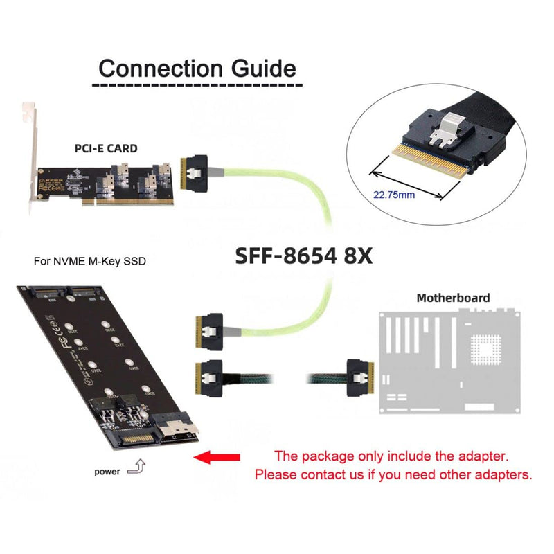  [AUSTRALIA] - ChenYang CY Dual 2X M.2 NVME AHCI to Slimline SFF-8654 8X PCIE Express 3.0 4.0 Raid Card VROC Raid0 Hyper Adapter Single Port to NVME