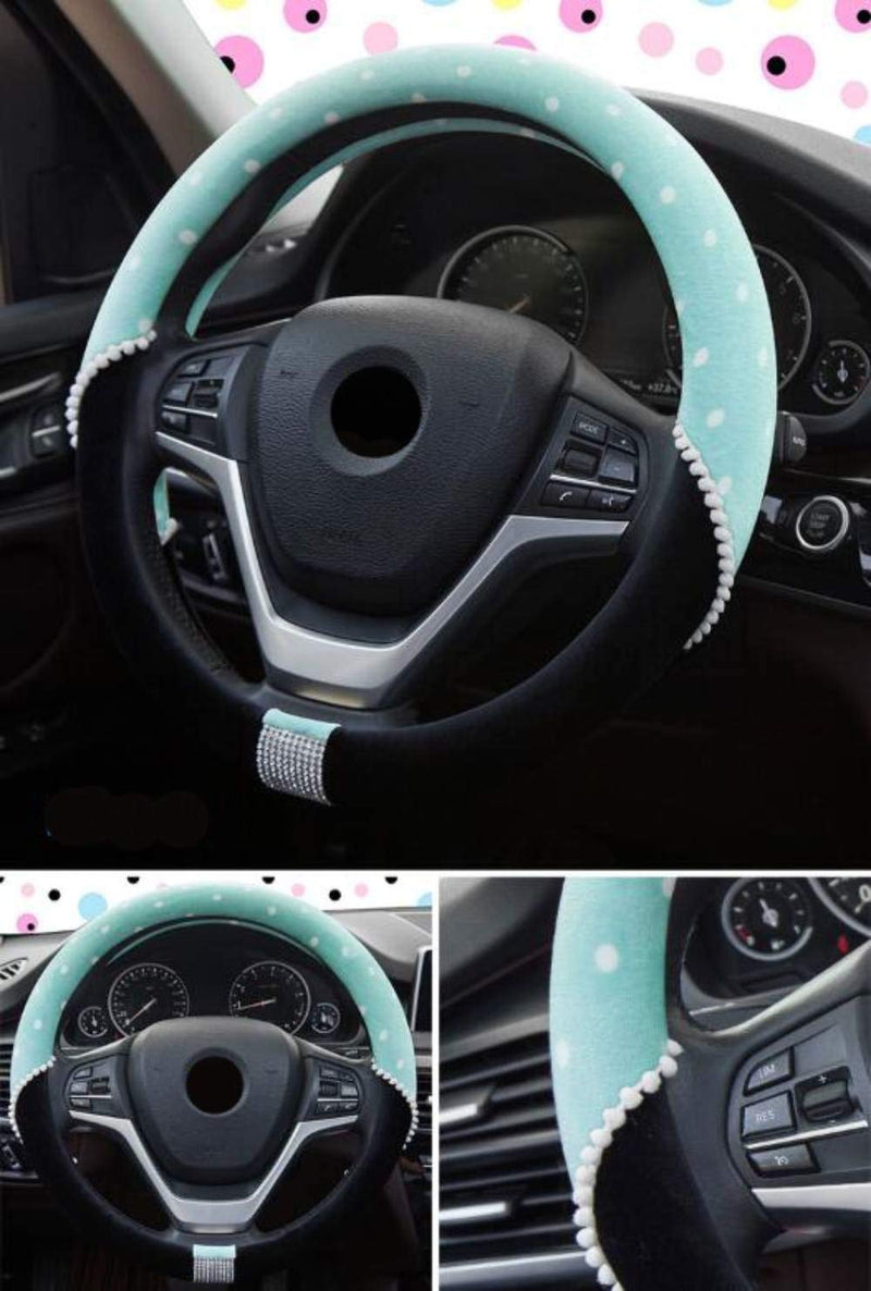  [AUSTRALIA] - i-Will Spotted Velvet Steering Wheel Cover with Bling Diamond Four Seasons Universal 15 Inch Snug Grip Best Gift for Women Girls Ladies (Green) Green