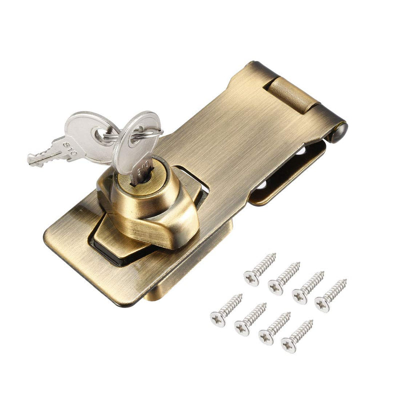  [AUSTRALIA] - uxcell Keyed Hasp Lock 135mm Twist Knob Keyed Locking Hasp for Door Cabinet Keyed Alike Bronze Tone