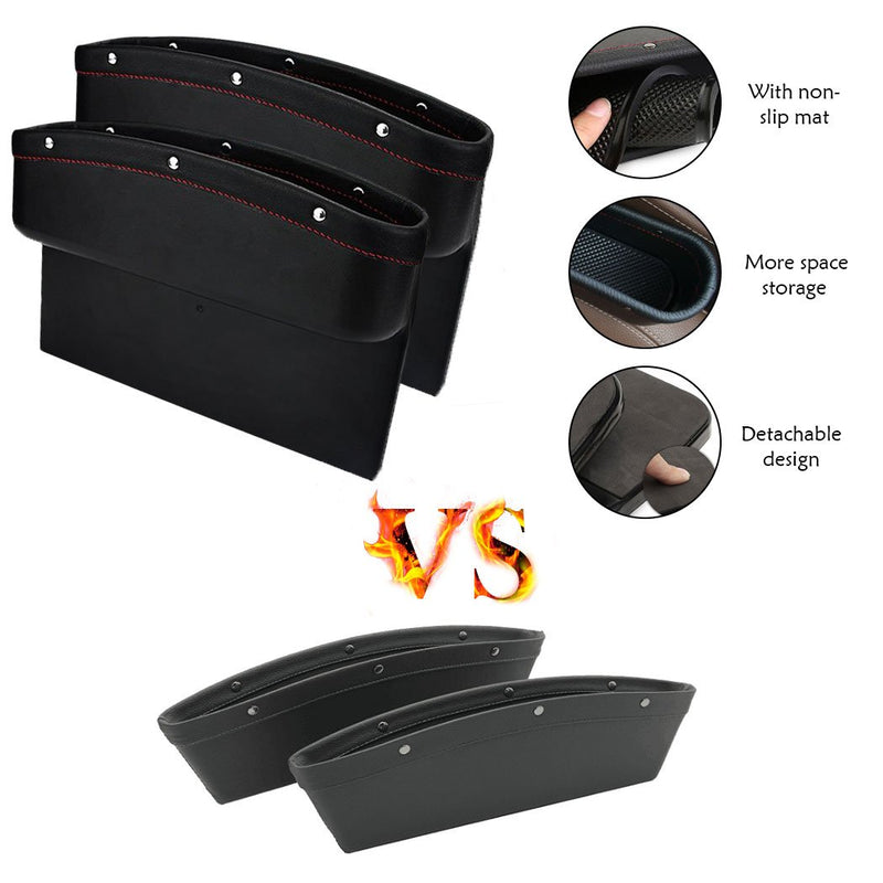  [AUSTRALIA] - TOLUCKS Car Seat Pockets PU Leather Car Console Side Organizer Seat Gap Filler Catch Caddy for Car Interior Accessories,Cellphone Wallet Coin Key with Non-Slip Mat 9.2x6.5x2.1 inch Black（2 Pack）