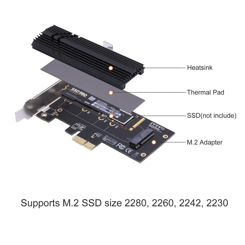  [AUSTRALIA] - Mailiya Nvme M.2 PCIe Adapter, PCIe 3.0 x1 SSD Adapter - Support NVMe/AHCI PCIe M.2 SSD 2280, 2260, 2242, 2230, Upgraded M.2 Heatsink(E603)