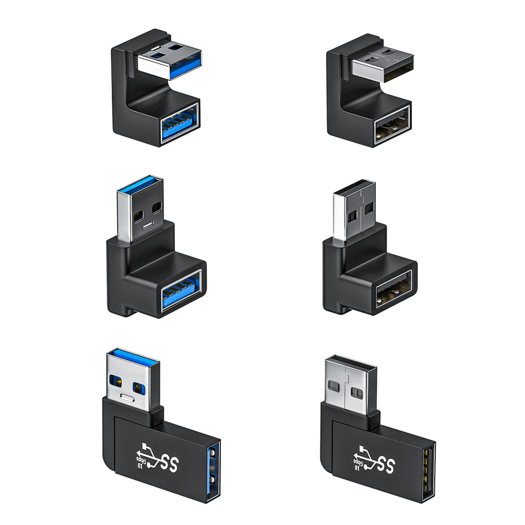  [AUSTRALIA] - DuHeSin 6 Pack 180 Degree & 90 Degree USB 3.1 Adapter, Left and Right Angle USB A Male to Female Extender Connector for PC, Laptop, USB A Car Charger, Surface Pro 7+, Raspberry Pi and More