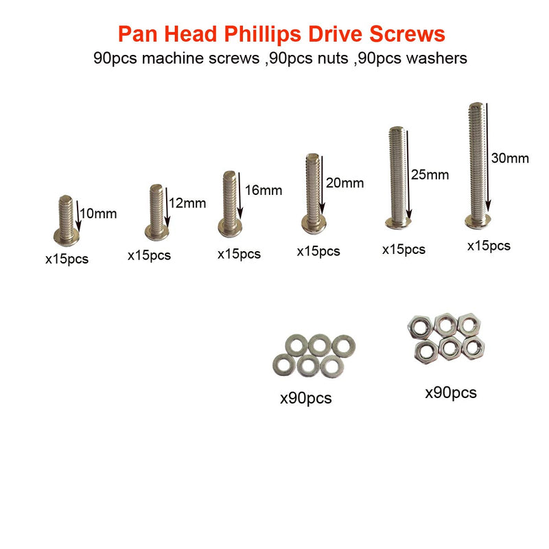  [AUSTRALIA] - M4-0.7 x 10mm,12mm,16mm,20mm,25mm,30mm Pan Head Phillips Machine Screws,18-8 Stainless Steel Bolts Nuts Washers Screws Assortment Set (M4 Pan Head Phillips Screws) M4 Pan Head Phillips Screws