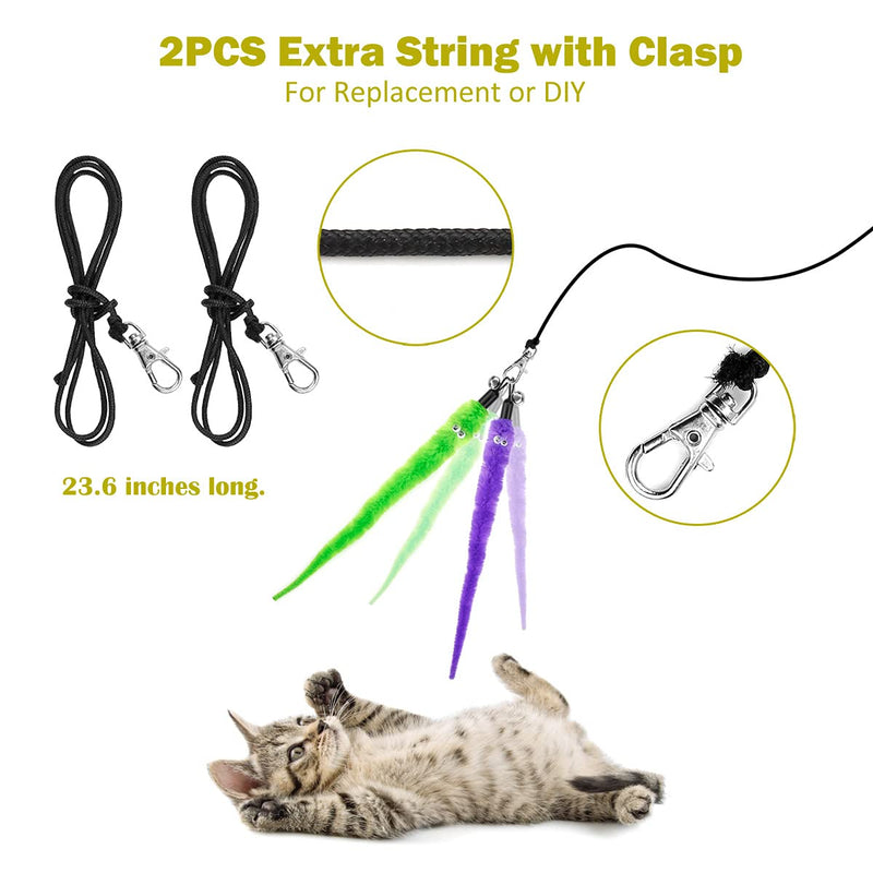 MeoHui Interactive Cat Feather Toys, 2PCS Retractable Cat Wand Toy and 9PCS Squiggly Worm Feathers Teaser Refills, Cat Toys for Indoor Cats Kitten Play Chase Exercise Basic - LeoForward Australia