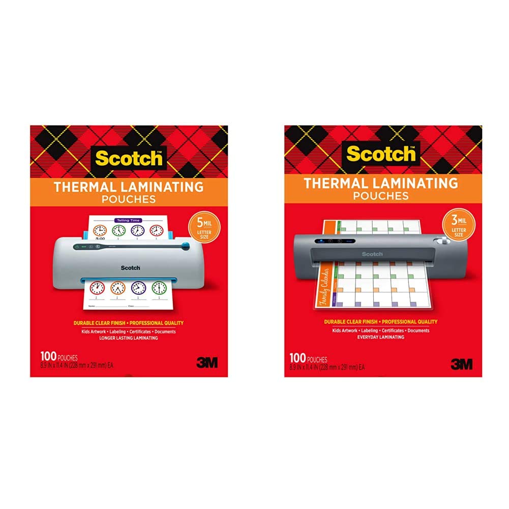  [AUSTRALIA] - Scotch Thermal Laminating Pouches, 5 Mil Thick, 100-Pack, 8.9 x 11.4 inches, Letter Size, Clear (TP5854-100) & Thermal Laminating Pouches, 100-Pack, 8.9 x 11.4 Inches, Letter Size Sheets (TP3854-100)