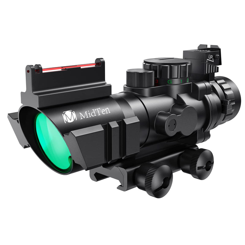  [AUSTRALIA] - MidTen 4x32 Tactical Rifle Scope Red & Green &Blue Illuminated Reticle Hunting Guns Scope with Mount for 20mm Rail and Fiber Optic Sight