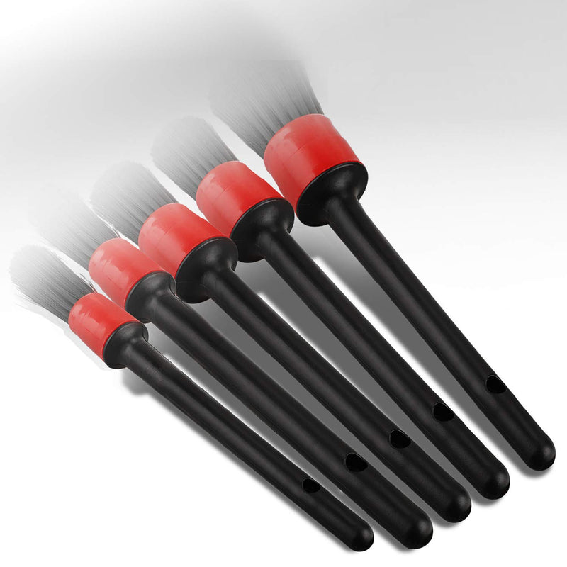  [AUSTRALIA] - Detailing Brush Set - 5-pack Different Sizes Premium Natural Boar Hair Mixed Fiber Plastic Handle Automotive Detail Brushes for Cleaning Wheels, Engine, Interior, Emblems, Air Vents, Car, Motorcy