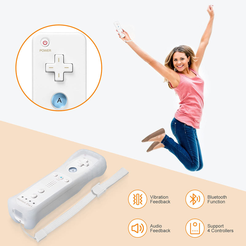  [AUSTRALIA] - Wii Remote Controller, Wireless Game Wii Remote with Motion Plus for Nintendo Wii and Wii U, with Silicone Case and Wrist Strap (2-Pack, White)