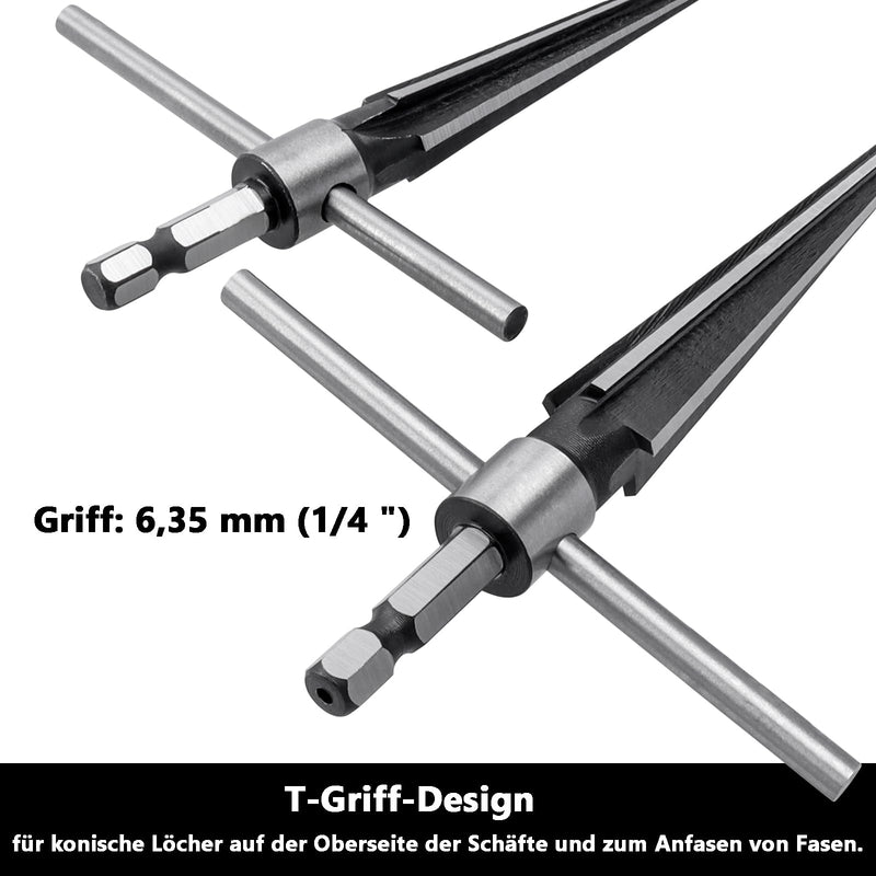  [AUSTRALIA] - Bestgle 2 pieces conical reamer 1/4" handle T-shape cone cutter carbon steel cone hand reamer for reaming with a diameter of 3mm-13mm, 5-16mm
