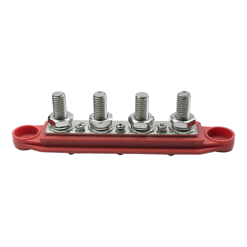  [AUSTRALIA] - 4-Column Distribution Block Busbar 4×3/8 (M10) Screw Terminals with lid 250 AMP Rating for Automotive, Marine and Solar Cabling (Red) 3/8 Red