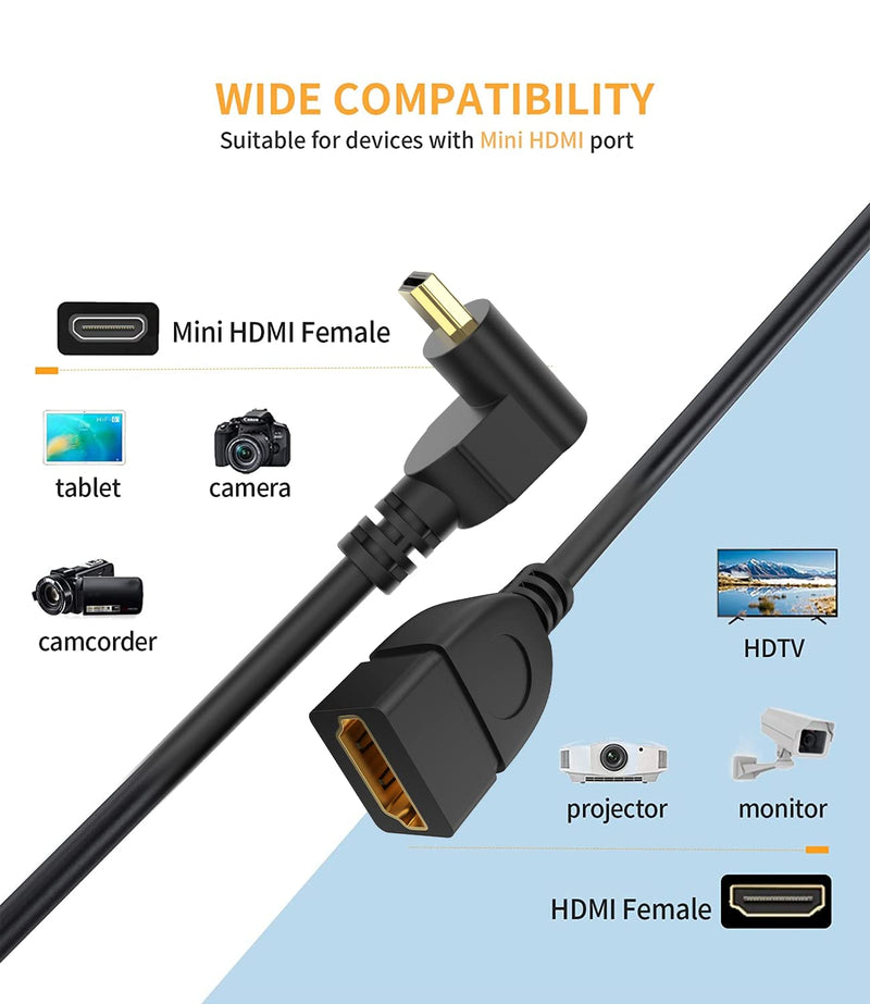  [AUSTRALIA] - BERLAT Mini Hdmi to Hdmi Adapter, 6" 15CM High Speed 90 Degree Mini HDMI Left-Toward Male to HDMI Female Cable Adapter Support 3D/4K 1080p - 2pack