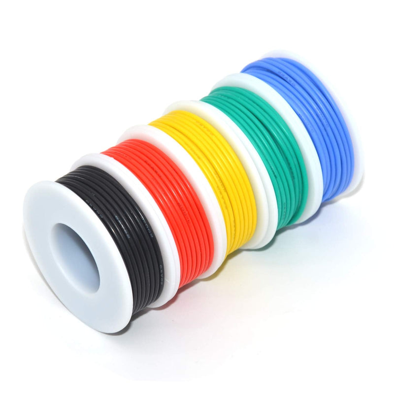  [AUSTRALIA] - 18 awg Silicone Electrical Wire Cable 5 Colors (13ft Each) 18 Gauge Hookup Wires kit Stranded Tinned Copper Wire Flexible and Soft for DIY 18awg-Stranded