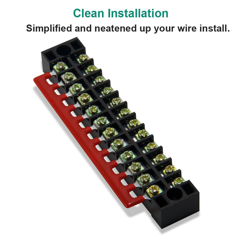  [AUSTRALIA] - MILAPEAK 10pcs (5 Sets) 12 Positions Dual Row 600V 15A Screw Terminal Strip Blocks with Cover + 400V 15A 12 Positions Pre-Insulated Terminals Barrier Strip (Black & Red) 15A 12P+5pcs Jumpers