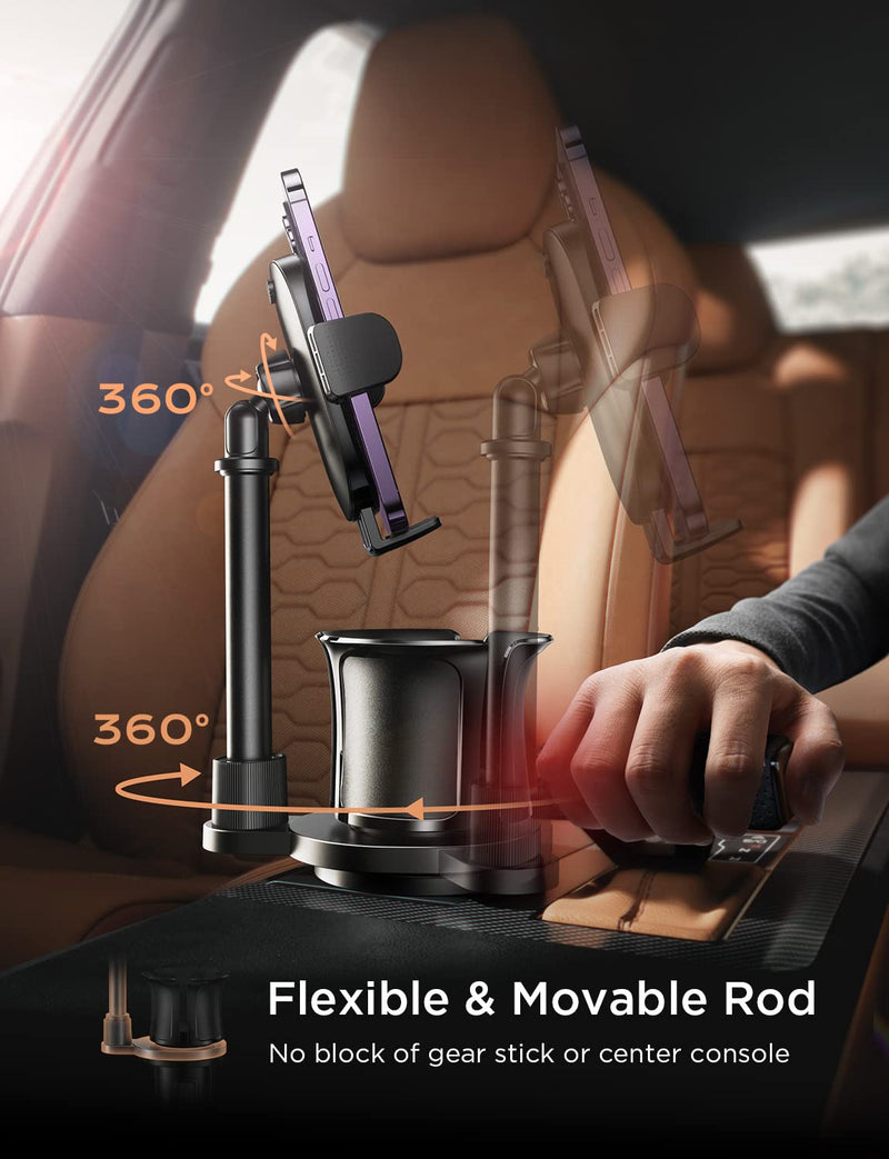  [AUSTRALIA] - Cup Holder Expander Phone Mount for Car Tough 2-in-1 LISEN Cup Phone Holder for Car Mount, Adjustable Base & Clamp Cell Phone Holder for Car Fit Car, Truck, SUV, Tesla, Fit All iPhone & Android