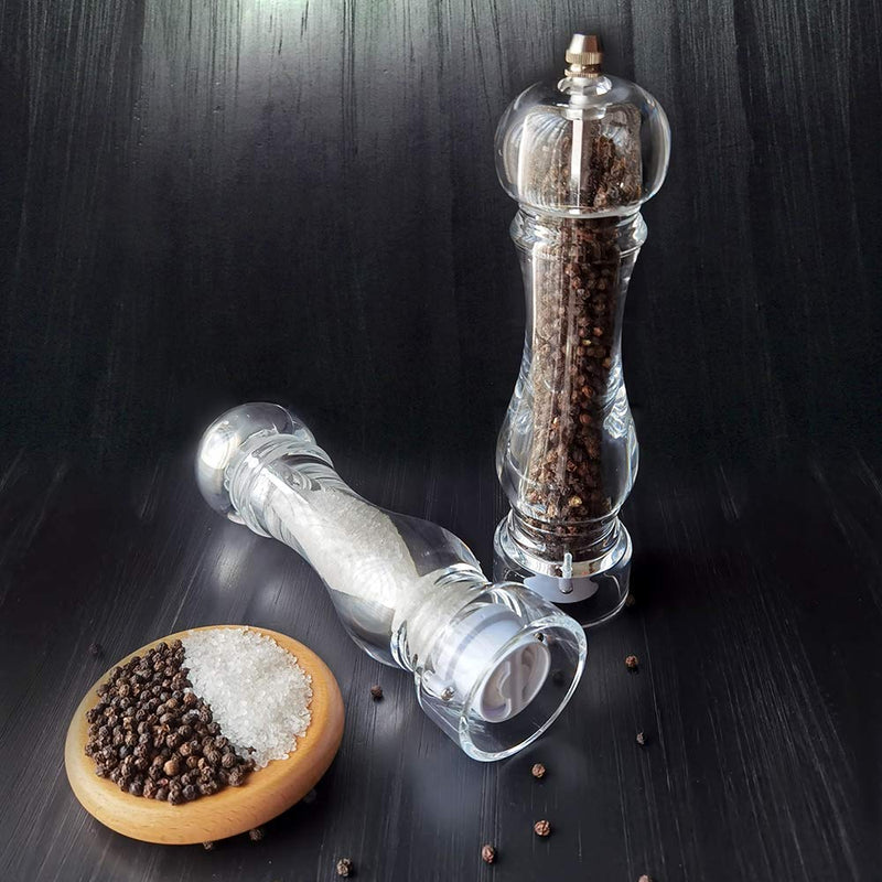  [AUSTRALIA] - Kaiciuss salt and pepper grinder mill set refillable large,the best transparent acrylic grinders for whole peppercorn and himalayan salt Black Box 2 Pack