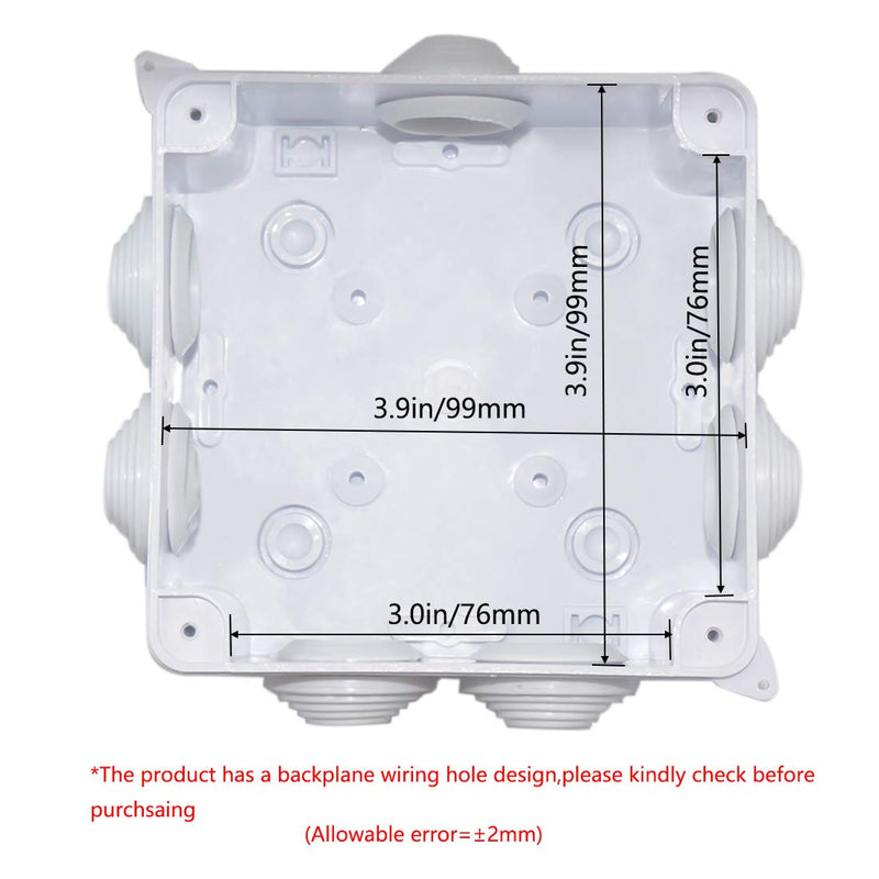  [AUSTRALIA] - Junction Box, Zulkit ABS Plastic Dustproof Waterproof IP65 Universal Electrical Boxes Project Enclosure White 3.9 x 3.9 x 2.8 inch(100 x 100 x 70mm) 3.9" x 3.9" x 2.8" With Holes