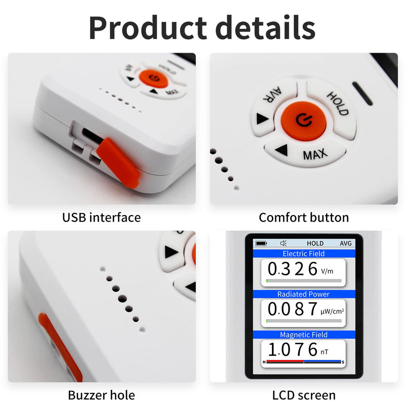  [AUSTRALIA] - CHNADKS EMF Meter, EF/MF/RF Meter, Rechargeable Electromagnetic Radiation Detector, Digital/Graphic EMF Radiation Meter, Electrosmog Meter for Home, Indoor and Outdoor Use White