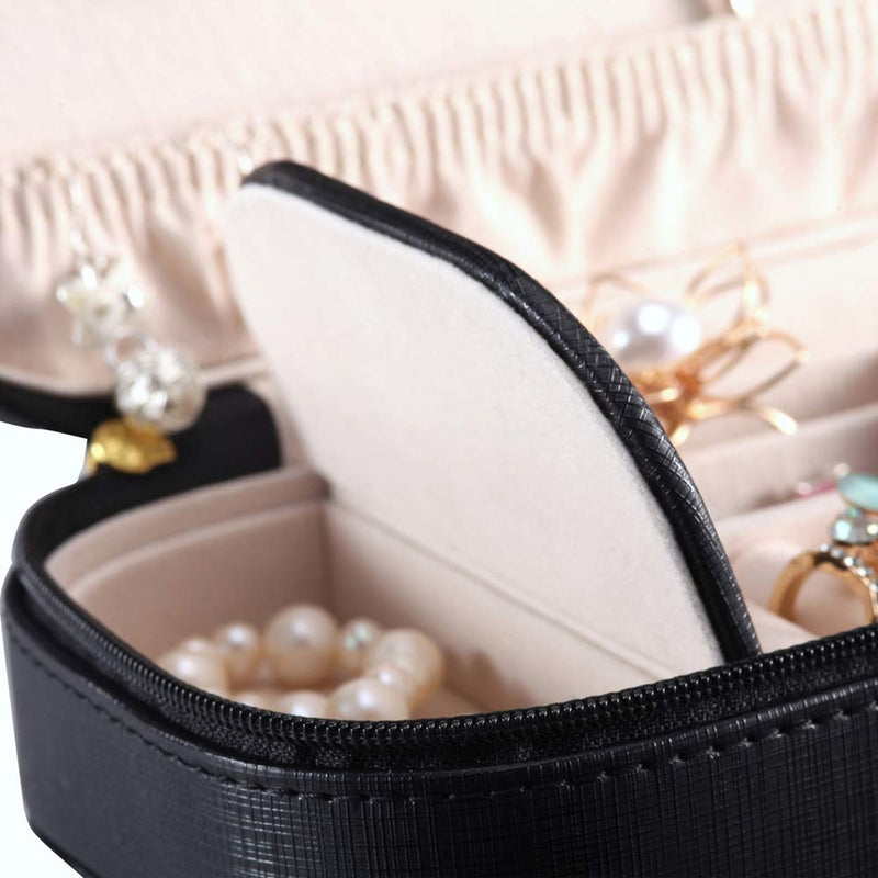  [AUSTRALIA] - Vlando Small Travel Tassel Jewelry Box Organizer - Woman Girls Faux Leather Jewelries Storage Holder for Necklaces Earrings Rings, Black