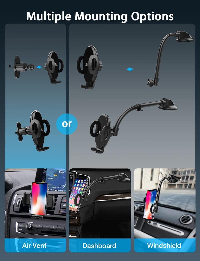  [AUSTRALIA] - NexiGo All-in-One Car Phone Holder with Bendable Gooseneck Long Arm, Hands Free Cellphone Mount with Clip Hook for Dashboard/Air Vent/Windshield, 360-Degree, Compatible with All Phones