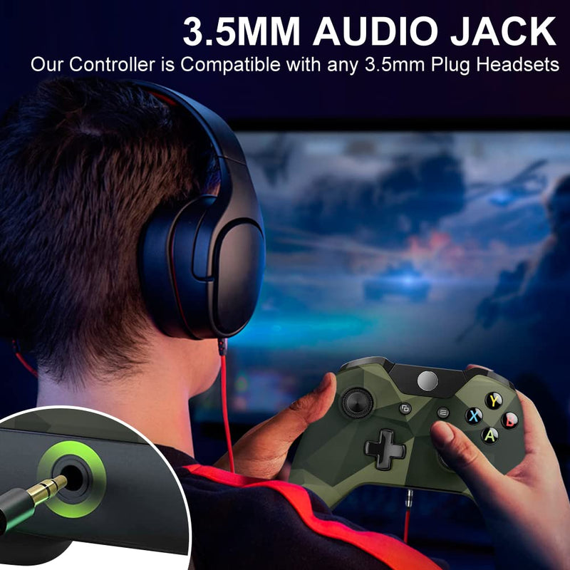  [AUSTRALIA] - ADHJIE Xbox One Controller,Compatible with Wireless Xbox One Controller,Wireless Xbox Controller with 3.5mm Audio Headphone Jack for Xbox One/Xbox One X/S/Xbox One Series X/S(Camo Green)