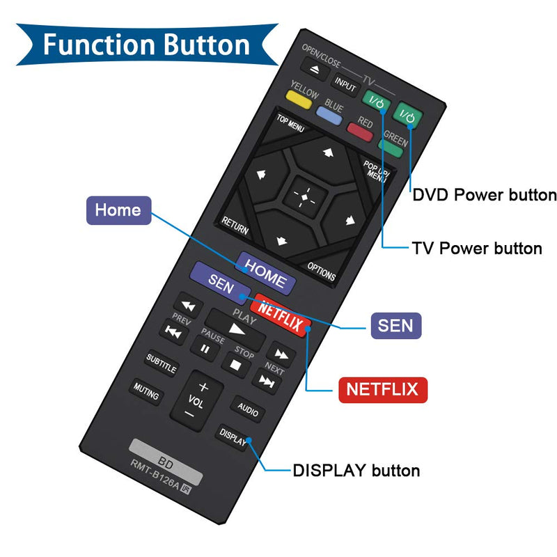 New RMT-B126A Remote Control Replacement for Sony Blu-Ray Disc DVD Player BDPBX120 BDPBX320 BDPBX520 BDPBX620 BDPS1200 BDPS2100 BDPS2200 BDPS3200 BDPS5200D BDPS6200, sub RMT-VB200U RMT-VB100U - LeoForward Australia