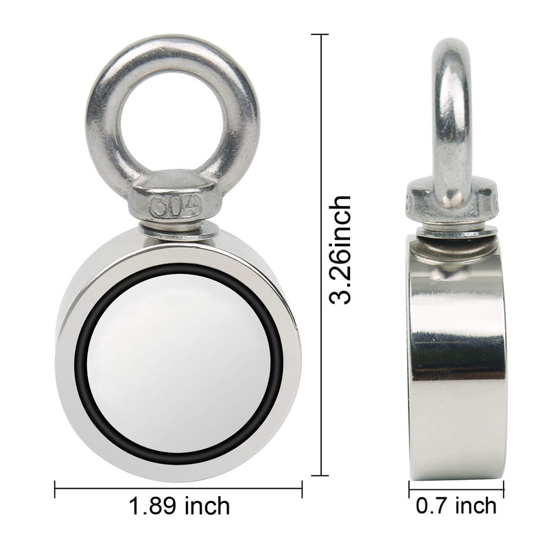 Fishing Magnet Double Sided Neodymium Magnet with Eyebolt, Combined 350 LBS Pulling Force Super Strong Magnet for Magnetic Fishing, Treasure Hunting Underwater 1.89 inch(48mm) Diameter - LeoForward Australia