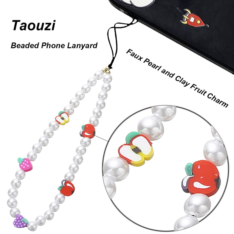  [AUSTRALIA] - 6PCS Beaded Phone Lanyard Wrist Strap Face Beaded Phone Charm Fruit Star Pearl Rainbow Color Beaded Phone Chain Strap for Women Girls Style 8-2