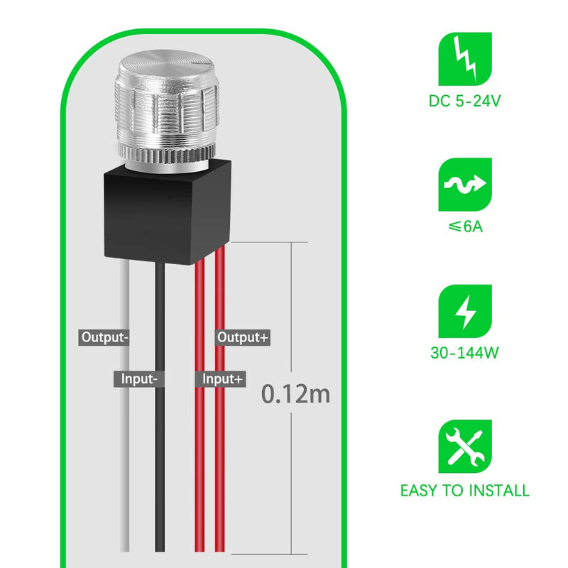  [AUSTRALIA] - Greenclick 12v Dimmer Switch, DC Dimmer Switch 12 volt Dimmer Switch for LED Lights, RV, Auto, Truck, Marine, and Strip Lighting - LONG SHAFT -Silver