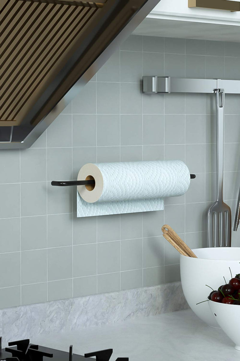  [AUSTRALIA] - Paper Towel Holder - Self Adhesive or Drilling, Under Cabinet Black Paper Towel Rack, SUS304 Stainless Steel Wall Mount Towel Paper Holder for Kitchen, Bathroom, Cabinets, Wall