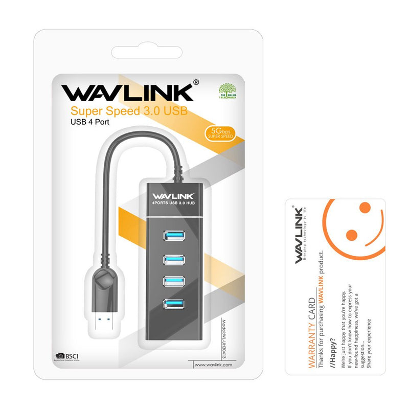 Wavlink USB 3.0 4 Vertical Port Bus-Powered Hub 18cm Tail Cable for Windows Mac (Black) - LeoForward Australia