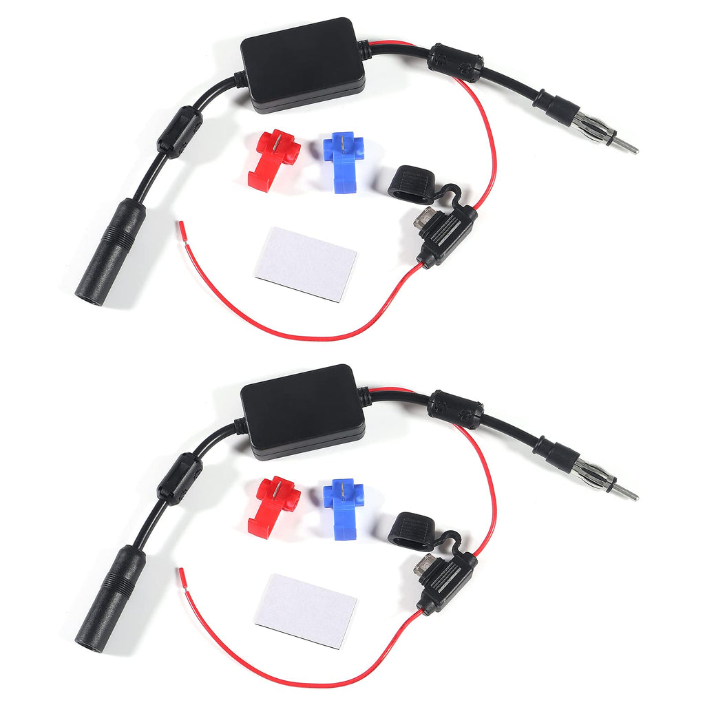 [AUSTRALIA] - 2 Pack 12V Power Supply Universal Car Stereo FM Radio Antenna Signal Booster Amplifier,DIN Plug Connector Adapter for Vehicle Truck SUV Car Audio Radio Stereo Media Receiver