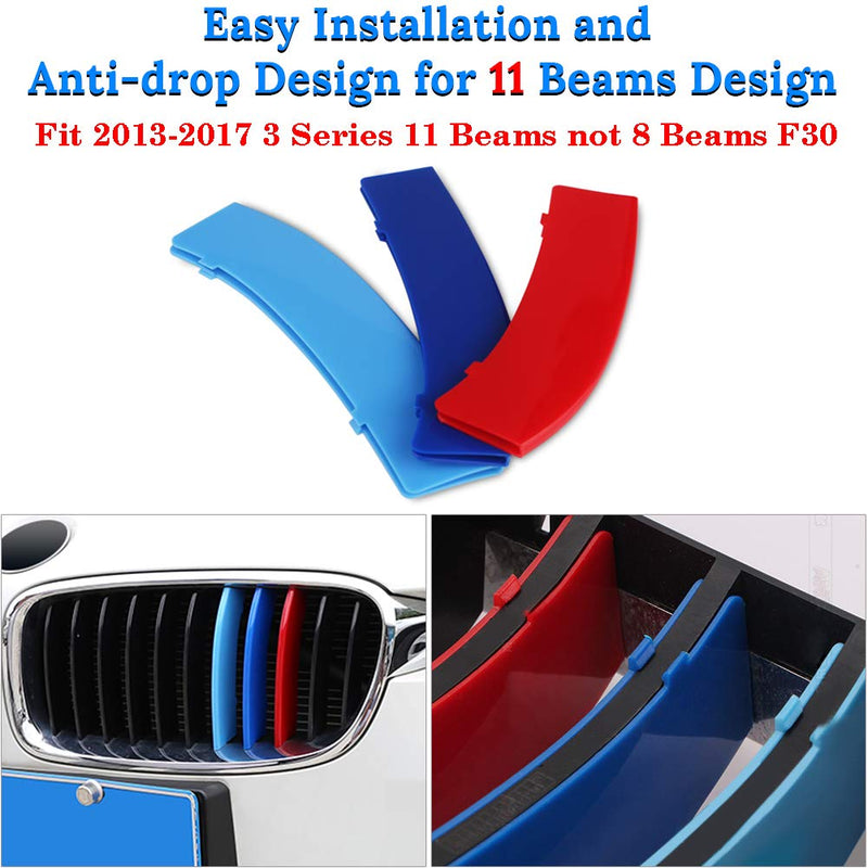  [AUSTRALIA] - VANJING M-Colored Stripe Grille Insert Trims for BMW F30 2013-2018 3 Series /4 Series(Only Fit 11 Beams not 8 Beams) Kidney Grills … For BMW F30 2013-2018 3 Series/4 Series (11 Beams)