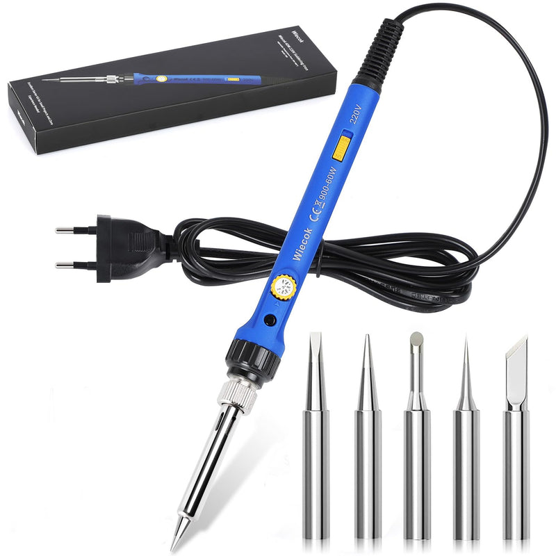  [AUSTRALIA] - Soldering iron, Wiecok soldering iron set 60W 220V with temperature adjustable 220-480℃, ON/OFF switch, operating indicator, 5 soldering tips, soldering iron for electrical engineering repairs, professional hobbyists, blue-2