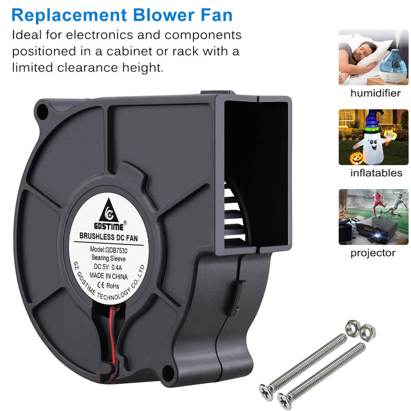  [AUSTRALIA] - GDSTIME 7530 Blower Fan, 75mm Blower Fan, 75mm x 30mm 5V 2PIN DC Brushless Cooling Blower Fan