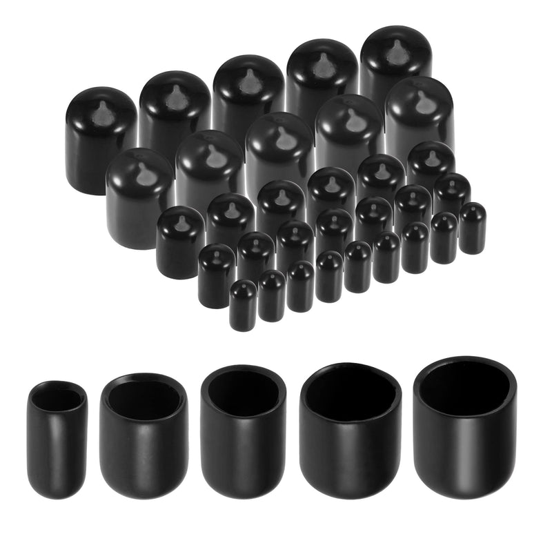  [AUSTRALIA] - uxcell 50pcs Round Rubber End Caps 1/4" 3/8" 1/2" 5/8" 3/4" Black Vinyl Cover Screw Thread Protectors Assortment Kit