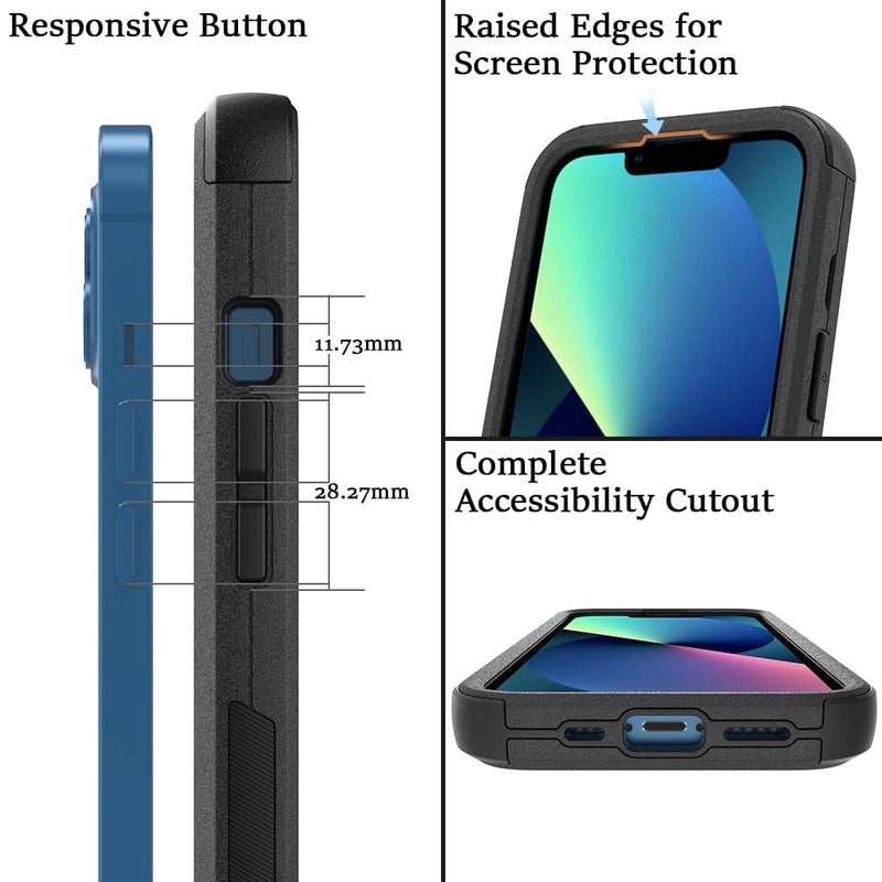  [AUSTRALIA] - KEWEK Case for iPhone 13 Heavy Duty Shockproof Rugged Dropproof Case,with[Screen Protectors &Camera Lens Protector] Full Body Military Grade Protection Case for iPhone 13 (Black) Black