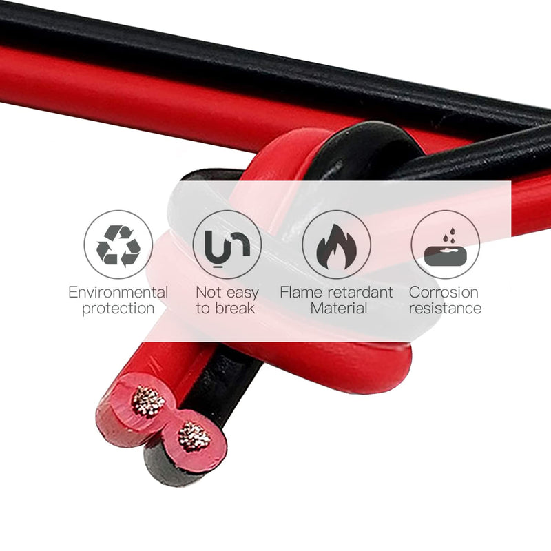  [AUSTRALIA] - 20 Gauge 2Pin Extension Wrie, EvZ 20AWG 2 Conductor Parallel Electric Cable Cord for Led Strips Single Color 3528 5050, Red Black, 33ft/10M 33ft / 10M