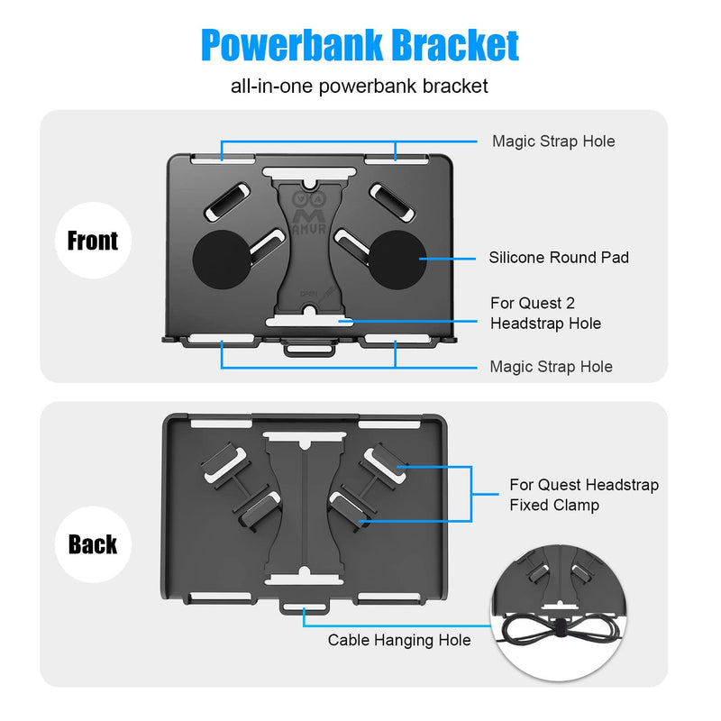  [AUSTRALIA] - AMVR Powerbank Fixing Bracket, Battery Holder for Meta Quest, Quest 2 or Vive Deluxe Audio Strap, Fixed on The VR Headset Strap or on The Waist, Compatibly Multiple Sizes Mobile Power (with USB)