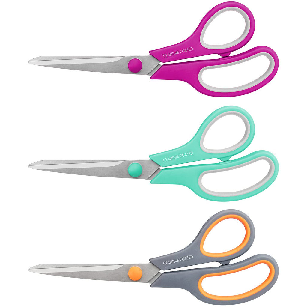  [AUSTRALIA] - Scissors 8" Multipurpose Scissors Titanium Coated Sturdy Sharp Scissors Right/Left Handed Comfort-Grip Handles for Office Home School Sewing Fabric Craft Supplies 3 Pack Set of 3