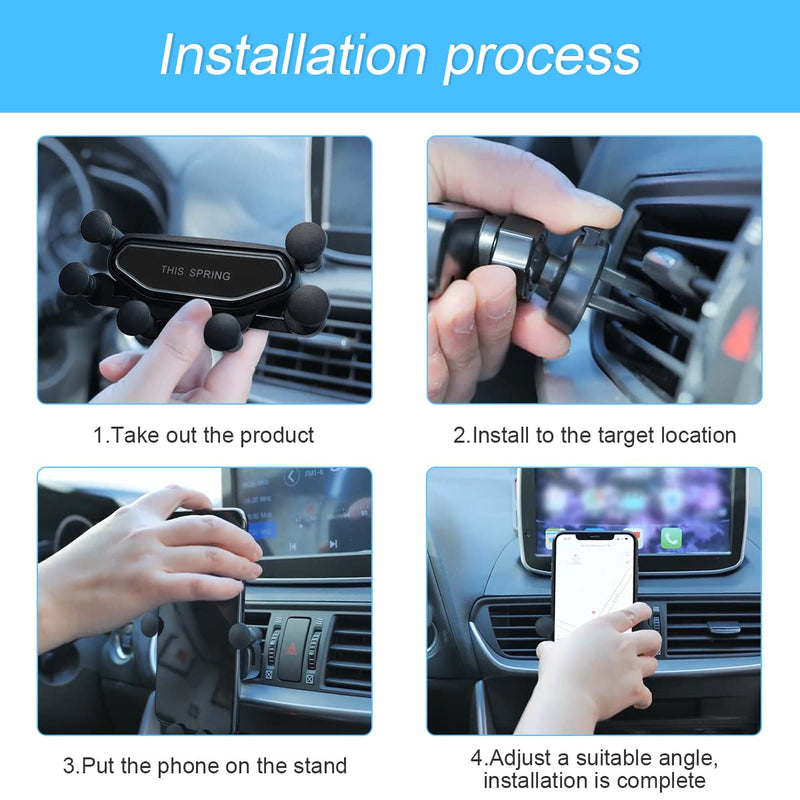  [AUSTRALIA] - Phone Holder for Car, Rotatable Upgraded Gravity Phone Holder with Clip for Air Vent, Universal Car Phone Cradle for iPhone 13 12 11 Pro Max Samsung Galaxy, Car Interior Accessories (Black) Black