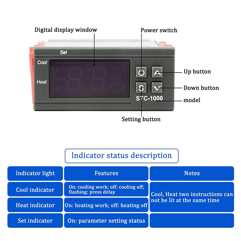  [AUSTRALIA] - XINGYHENG STC-1000 DC 12V 10A Microcomputer Digital Display Temperature Controller Thermostat Control Switch 2 Relay Output and NTC 10K Thermistor Sensors Digital Temperature Probe (12V)