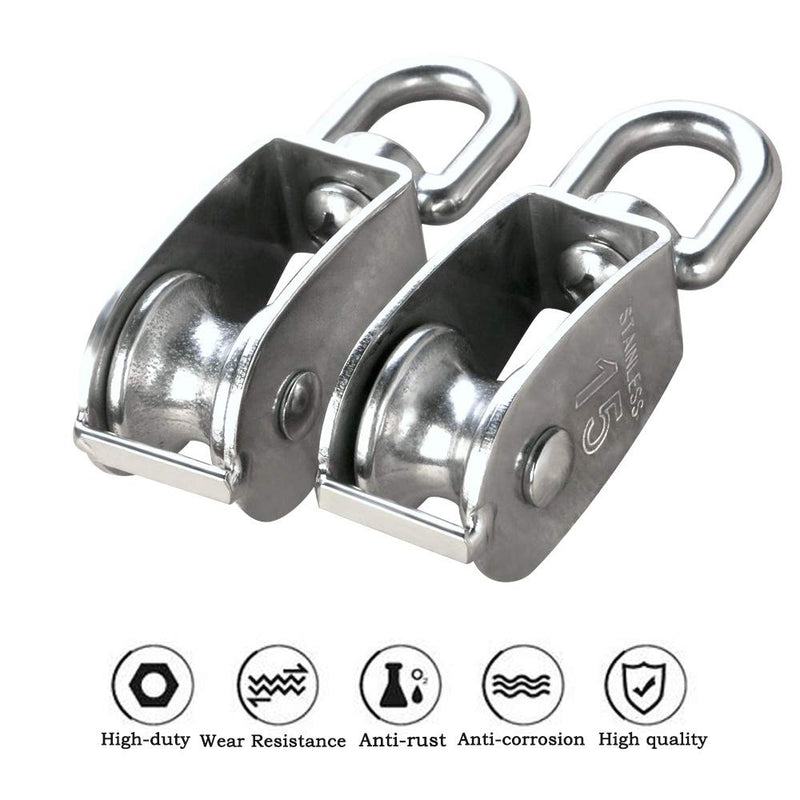 6 Pcs Single Pulley Block (M15), AUHOKY 304 Stainless Steel Hanging Wire Towing Wheel, Swivel Lifting Wire Rope Cable Pulley Roller, Max-Load 35kg/77lbs 6 Pcs - LeoForward Australia