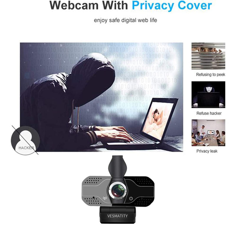  [AUSTRALIA] - 1080P Webcam with Microphone - VESMATITY Cameras with Privacy Shutter Streaming Webcam with Flexible Rotable Wide Angle Webcam Desktop for Streaming/Video Calling Recording/Meeting/Online Teaching