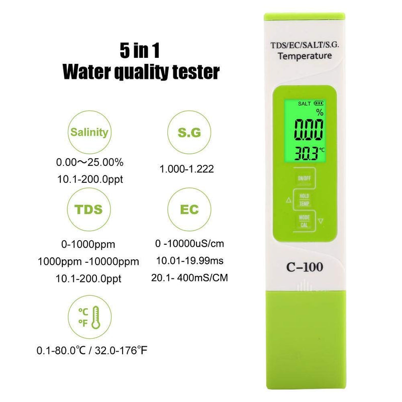 Fdit 5 in 1Portable Salinity/Temperature/TDS/EC Digital Seawater Quality Tester for Pools, Aquariums & Saltwater - LeoForward Australia