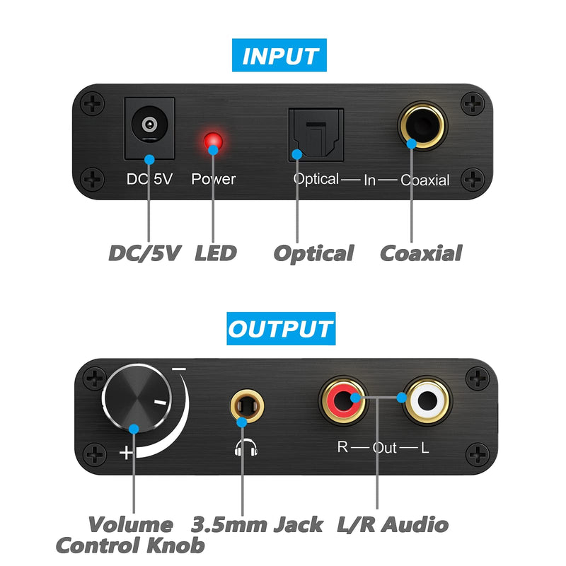  [AUSTRALIA] - eSynic 192KHZ Optical to RCA Converter Volume Adjustable Digital to Analog Audio Converter 3.5mm Audio Jack Output Digital Audio Converter Box Optical to Analog Audio Adapter for PS3 PS4 DVD HDTV etc