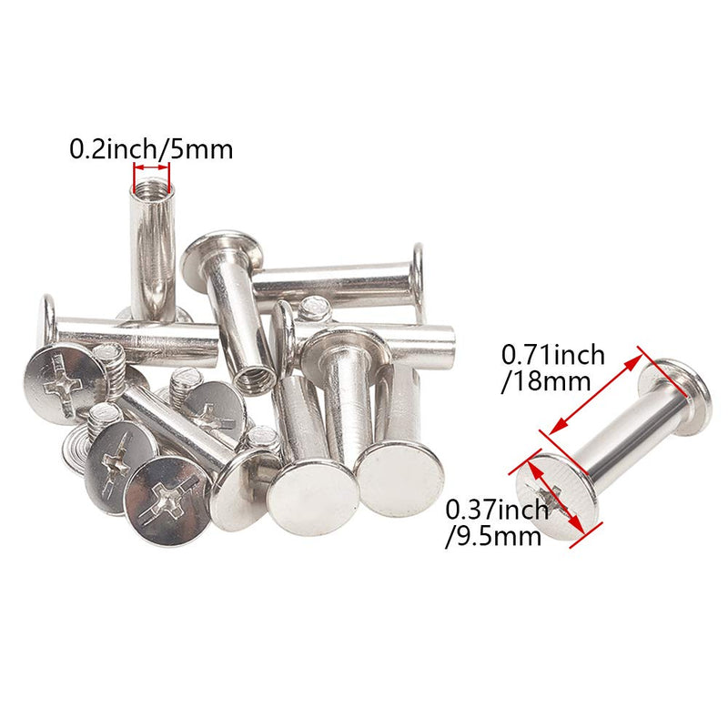  [AUSTRALIA] - Aicosineg 10Pcs M5x18mm Phillips Binding Chicago Screw Post Belt Buckle Binding Bolts Carbon Steel Cross Head Chicago Screw Leather Fastener for Engineering Drawings Photo Albums Scrapbook Silver Tone