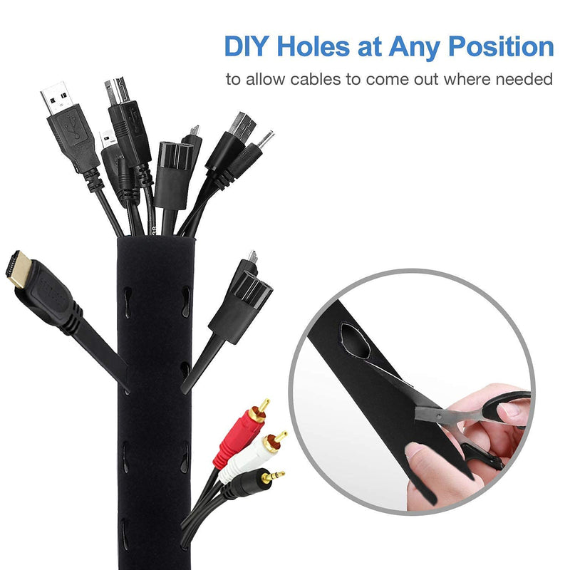  [AUSTRALIA] - JOTO 130" Large Cuttable Cable Management Sleeve Bundle with [6 Pack] 19-20 Inch Black Cable Management Sleeve