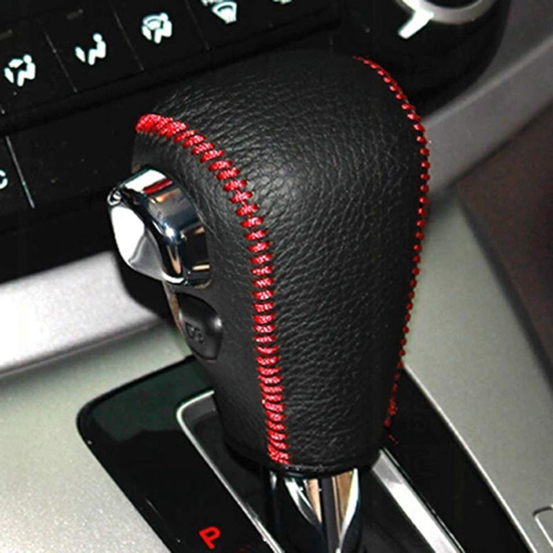  [AUSTRALIA] - JI Loncky Black Genuine Leather Gear Shift Knob Cover for Honda CRV 2012 2013 2014 Automatic Accessories (Black Leather,Red Thread) Black Leather,Red Thread