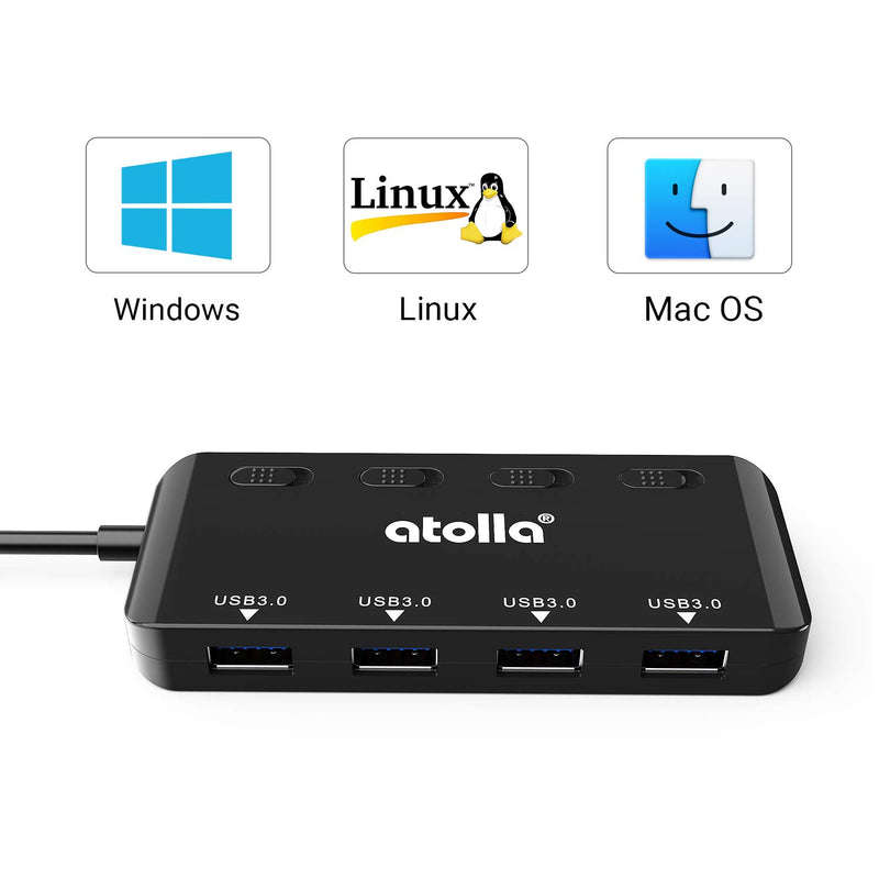  [AUSTRALIA] - USB 3.0 Hub Splitter - USB Extender 4 Port USB Ultra Slim Data Hub with Individual Power Switch and LED